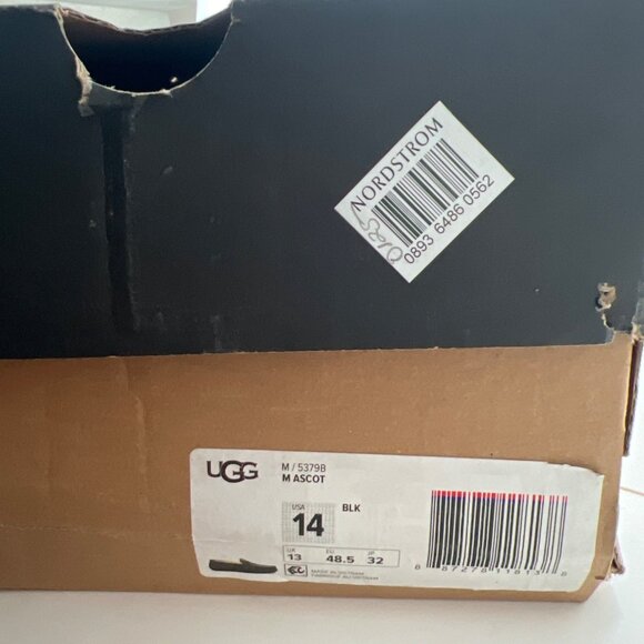 Ugg Black Leather Mens Ascot Slippers With Shearling Lining Size 14 - Picture 8 of 8